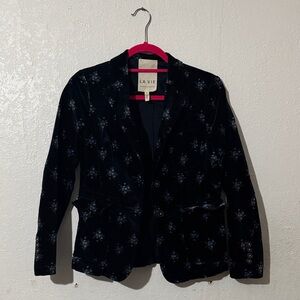 Rebecca Taylor Velvet Blazer with Subtle Blue Floral Motif